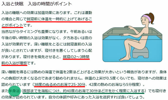 寝付きと睡眠と入浴の図解