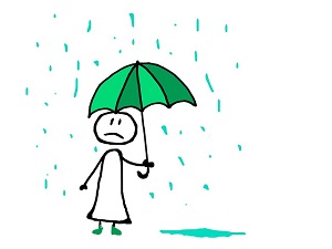 心が病むイメージ傘で雨をしのぐイラスト